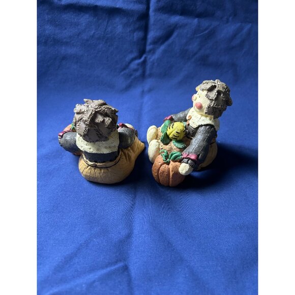 Vintage Ceramic Figurines Of Girl W/Pumpkins Set Of 2 Hand-Painted Collectibles - Picture 2 of 9